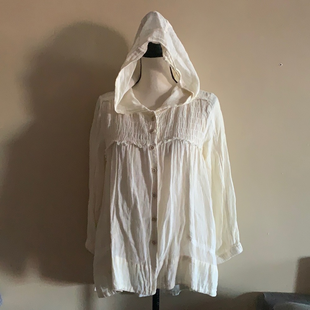 Free People Gauzy Linen Blend Hoodie